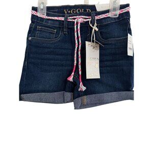 VGold Girls Denim Shorts Size 8 With Adjustable Waistband & Braided Belt